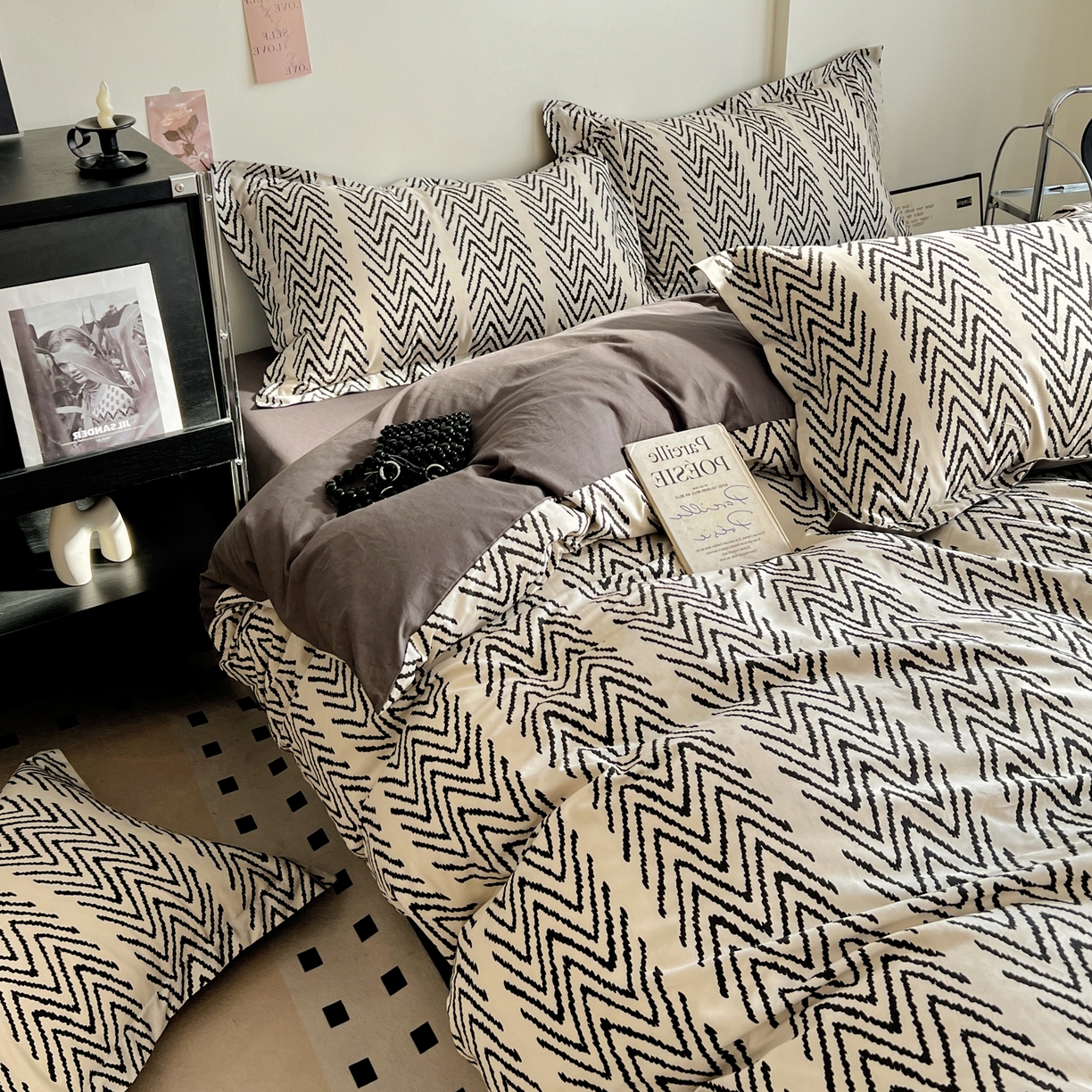 91家纺网 家纺一手货源 找家纺 （总）盛馨家纺 2026新款全棉高支高密精梳棉北欧绅士风四件套纯棉床笠学生三件套