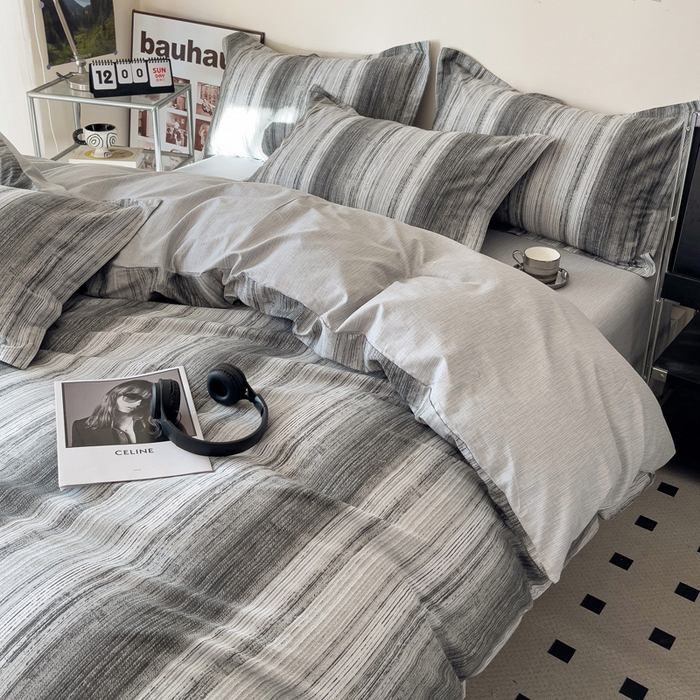 91家纺网 家纺一手货源 找家纺 （总）盛馨家纺 2026新款全棉高支高密精梳棉北欧绅士风四件套纯棉床笠学生三件套