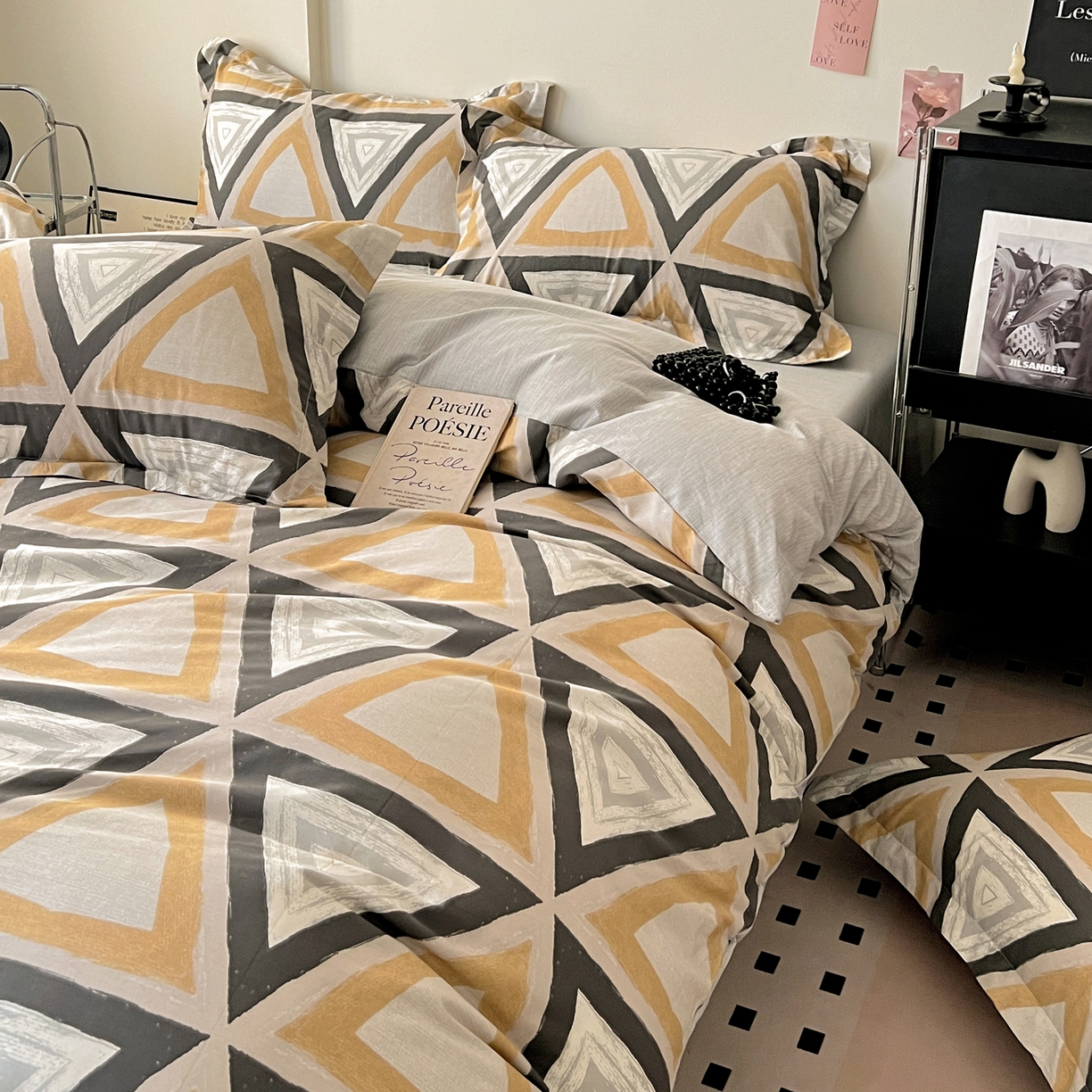 91家纺网 家纺一手货源 找家纺 （总）盛馨家纺 2026新款全棉高支高密精梳棉北欧绅士风四件套纯棉床笠学生三件套