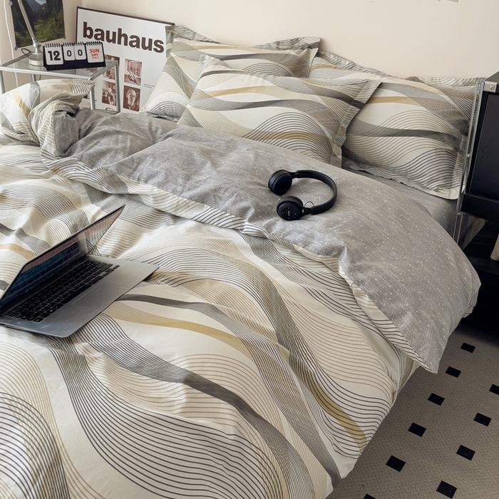 91家纺网 家纺一手货源 找家纺 （总）盛馨家纺 2026新款全棉高支高密精梳棉北欧绅士风四件套纯棉床笠学生三件套