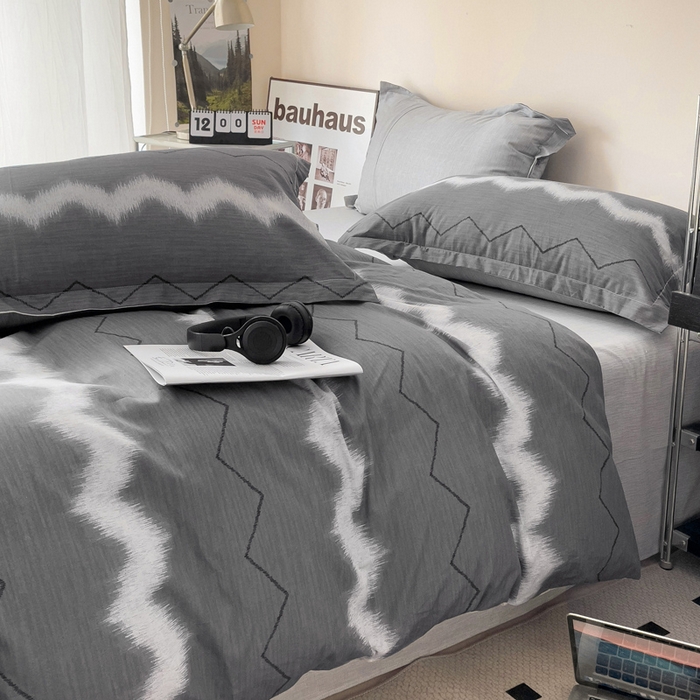 91家纺网 家纺一手货源 找家纺 盛馨家纺 2026新款全棉高支高密精梳棉北欧绅士风四件套纯棉床笠学生三件套 格林