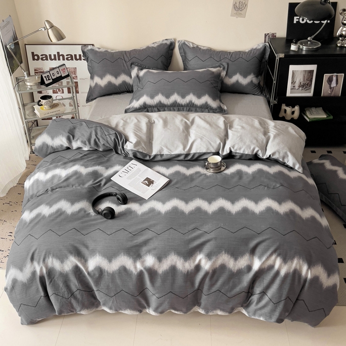 91家纺网 家纺一手货源 找家纺 盛馨家纺 2026新款全棉高支高密精梳棉北欧绅士风四件套纯棉床笠学生三件套 格林