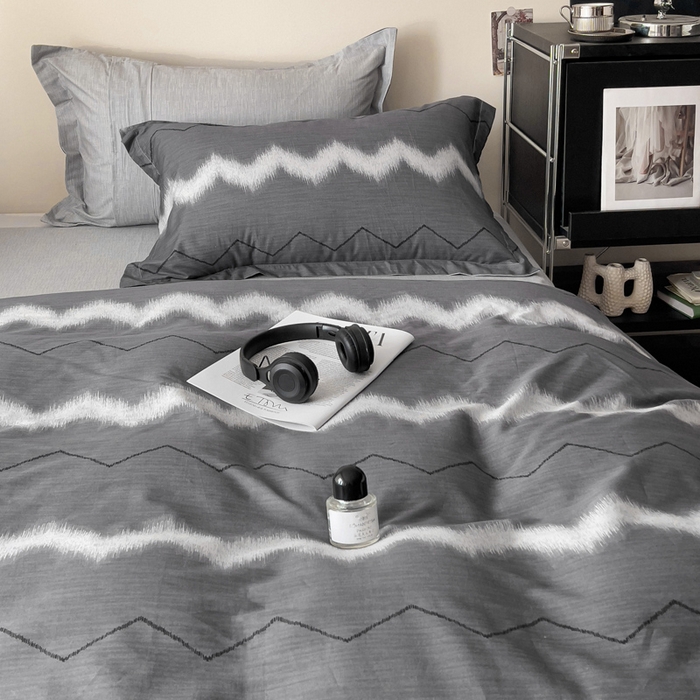 91家纺网 家纺一手货源 找家纺 盛馨家纺 2026新款全棉高支高密精梳棉北欧绅士风四件套纯棉床笠学生三件套 格林