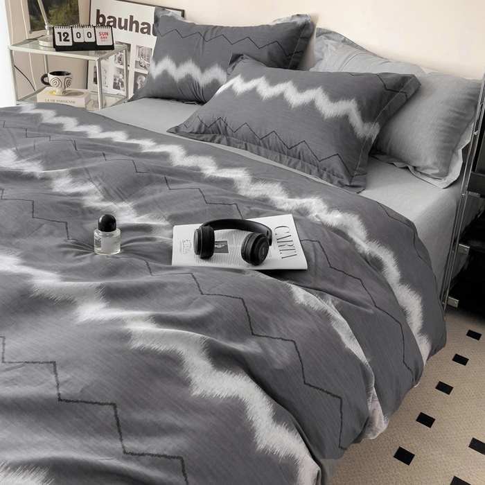 91家纺网 家纺一手货源 找家纺 盛馨家纺 2026新款全棉高支高密精梳棉北欧绅士风四件套纯棉床笠学生三件套 格林