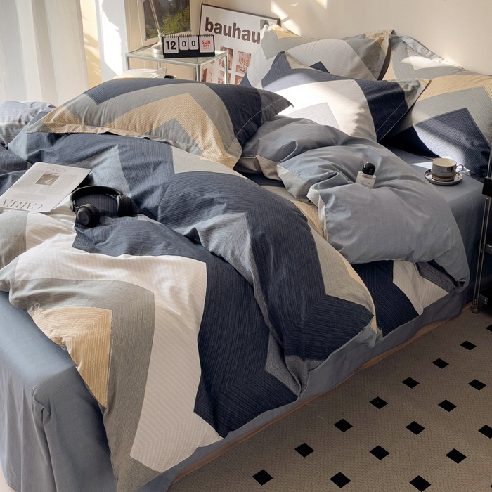 91家纺网 家纺一手货源 找家纺 盛馨家纺 2026新款全棉高支高密精梳棉北欧绅士风四件套纯棉床笠学生三件套 艾伦