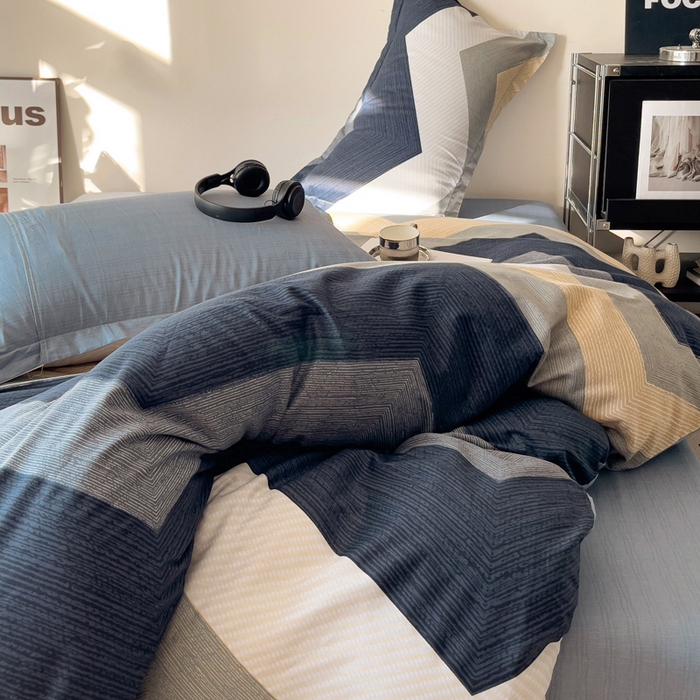 91家纺网 家纺一手货源 找家纺 盛馨家纺 2026新款全棉高支高密精梳棉北欧绅士风四件套纯棉床笠学生三件套 艾伦