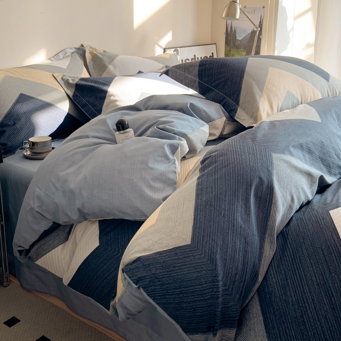 91家纺网 家纺一手货源 找家纺 盛馨家纺 2026新款全棉高支高密精梳棉北欧绅士风四件套纯棉床笠学生三件套 艾伦