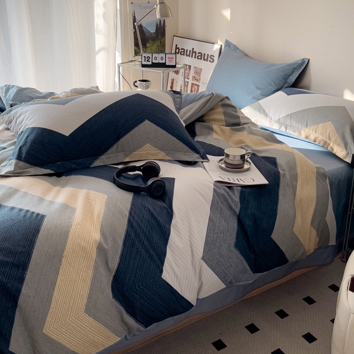 91家纺网 家纺一手货源 找家纺 盛馨家纺 2026新款全棉高支高密精梳棉北欧绅士风四件套纯棉床笠学生三件套 艾伦