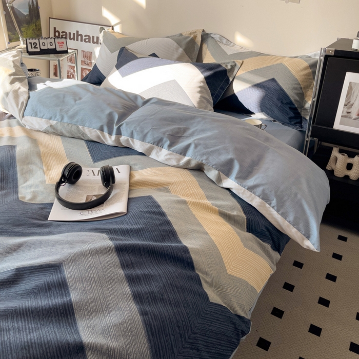 盛馨家纺 2026新款全棉高支高密精梳棉北欧绅士风四件套纯棉床笠学生三件套 艾伦