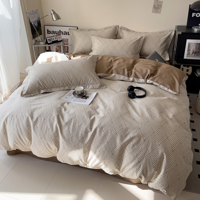 91家纺网 家纺一手货源 找家纺 盛馨家纺 2026新款全棉高支高密精梳棉北欧绅士风四件套纯棉床笠学生三件套 西西里