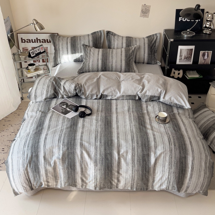 91家纺网 家纺一手货源 找家纺 盛馨家纺 2026新款全棉高支高密精梳棉北欧绅士风四件套纯棉床笠学生三件套 拉蒙