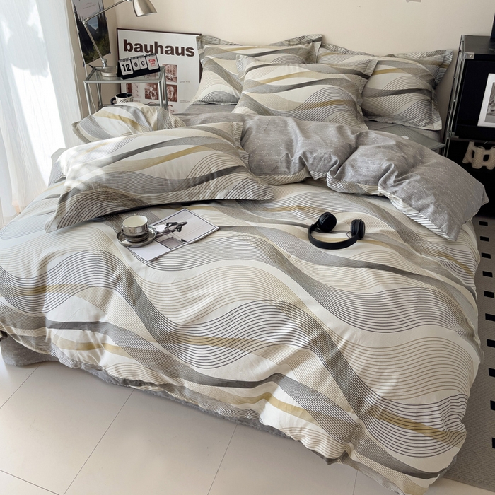 91家纺网 家纺一手货源 找家纺 盛馨家纺 2026新款全棉高支高密精梳棉北欧绅士风四件套纯棉床笠学生三件套 卡洛琳