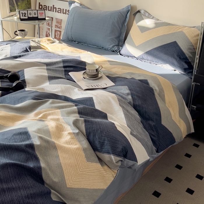 91家纺网 家纺一手货源 找家纺 盛馨家纺 2026新款全棉高支高密精梳棉北欧绅士风四件套纯棉床笠学生三件套 艾伦