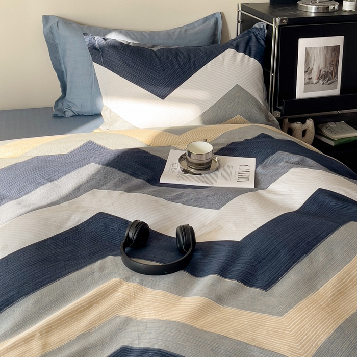 91家纺网 家纺一手货源 找家纺 盛馨家纺 2026新款全棉高支高密精梳棉北欧绅士风四件套纯棉床笠学生三件套 艾伦