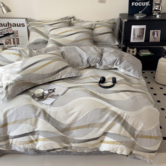 91家纺网 家纺一手货源 找家纺 盛馨家纺 2026新款全棉高支高密精梳棉北欧绅士风四件套纯棉床笠学生三件套 卡洛琳