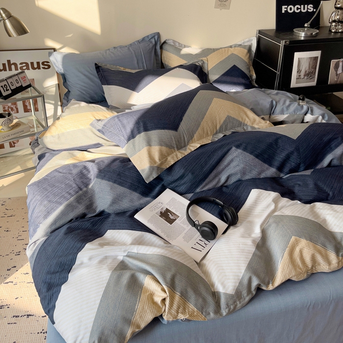 91家纺网 家纺一手货源 找家纺 盛馨家纺 2026新款全棉高支高密精梳棉北欧绅士风四件套纯棉床笠学生三件套 艾伦