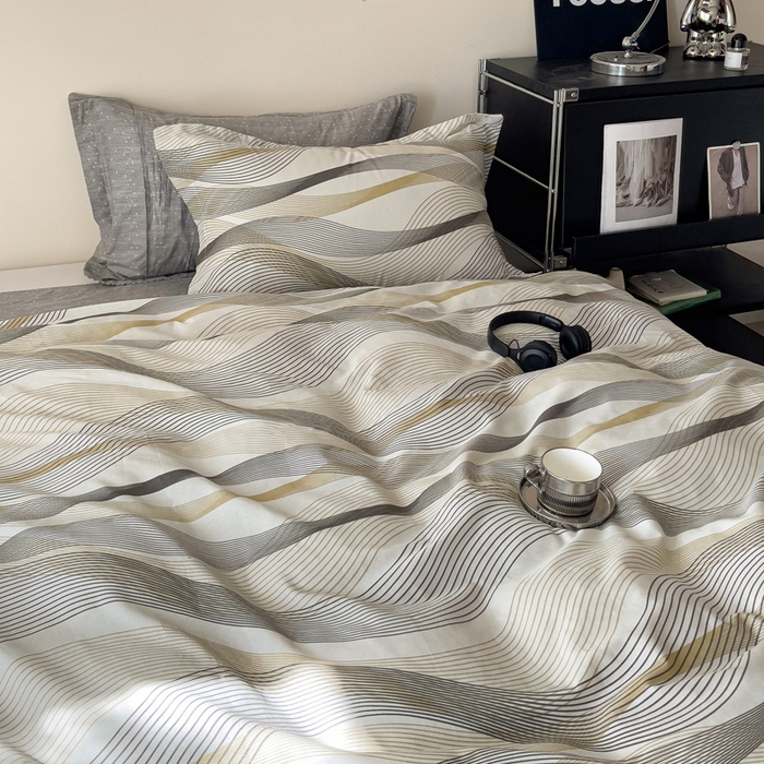 91家纺网 家纺一手货源 找家纺 盛馨家纺 2026新款全棉高支高密精梳棉北欧绅士风四件套纯棉床笠学生三件套 卡洛琳