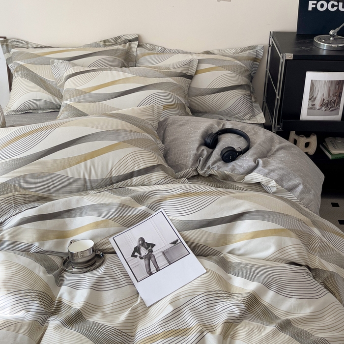 91家纺网 家纺一手货源 找家纺 盛馨家纺 2026新款全棉高支高密精梳棉北欧绅士风四件套纯棉床笠学生三件套 卡洛琳