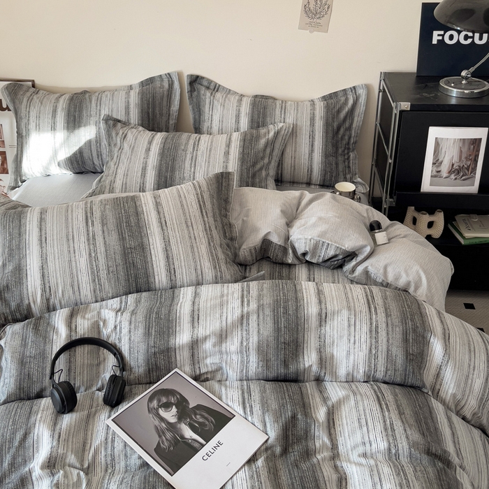 91家纺网 家纺一手货源 找家纺 盛馨家纺 2026新款全棉高支高密精梳棉北欧绅士风四件套纯棉床笠学生三件套 拉蒙