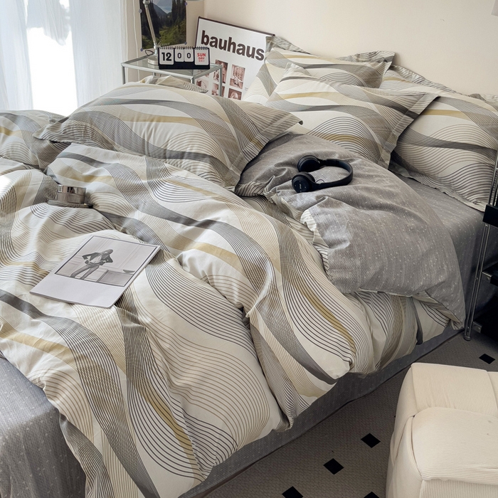 91家纺网 家纺一手货源 找家纺 盛馨家纺 2026新款全棉高支高密精梳棉北欧绅士风四件套纯棉床笠学生三件套 卡洛琳