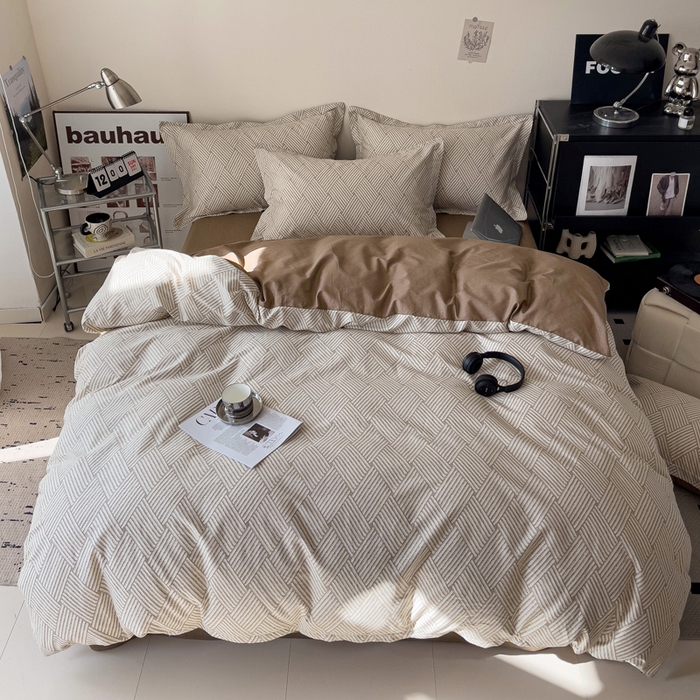 91家纺网 家纺一手货源 找家纺 盛馨家纺 2026新款全棉高支高密精梳棉北欧绅士风四件套纯棉床笠学生三件套 西西里