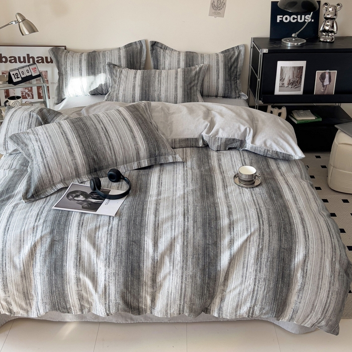 91家纺网 家纺一手货源 找家纺 盛馨家纺 2026新款全棉高支高密精梳棉北欧绅士风四件套纯棉床笠学生三件套 拉蒙