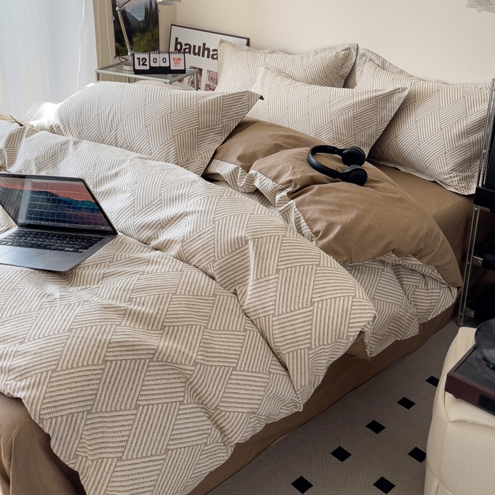 91家纺网 家纺一手货源 找家纺 盛馨家纺 2026新款全棉高支高密精梳棉北欧绅士风四件套纯棉床笠学生三件套 西西里