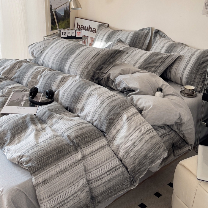 91家纺网 家纺一手货源 找家纺 盛馨家纺 2026新款全棉高支高密精梳棉北欧绅士风四件套纯棉床笠学生三件套 拉蒙