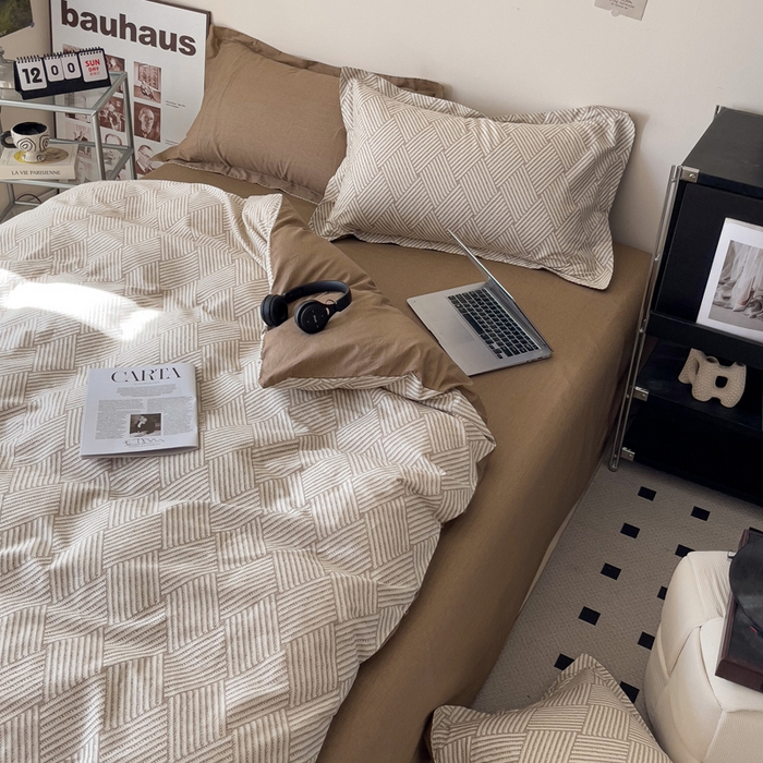 91家纺网 家纺一手货源 找家纺 盛馨家纺 2026新款全棉高支高密精梳棉北欧绅士风四件套纯棉床笠学生三件套 西西里