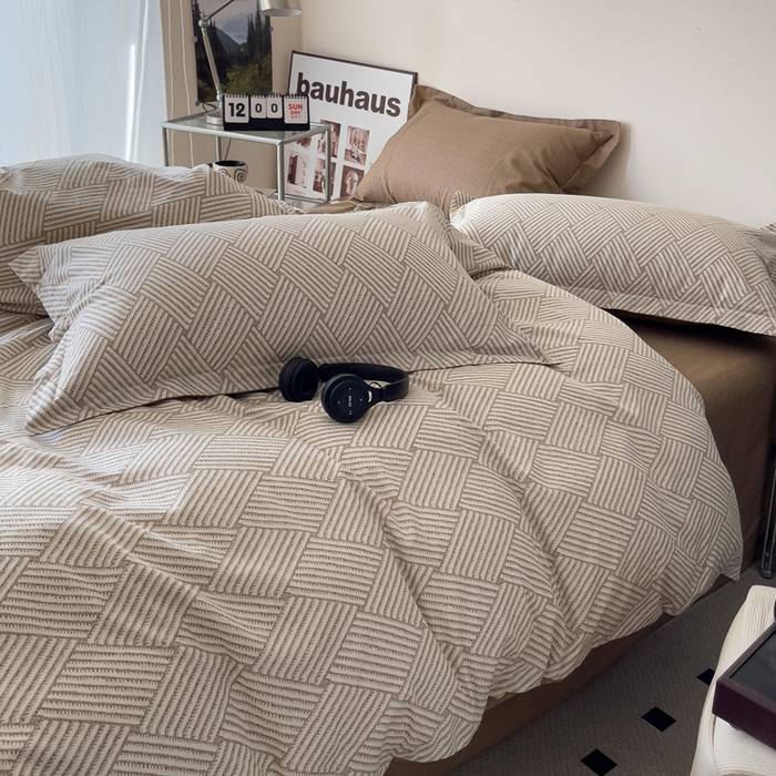 91家纺网 家纺一手货源 找家纺 盛馨家纺 2026新款全棉高支高密精梳棉北欧绅士风四件套纯棉床笠学生三件套 西西里