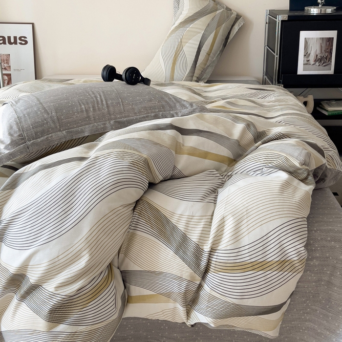 91家纺网 家纺一手货源 找家纺 盛馨家纺 2026新款全棉高支高密精梳棉北欧绅士风四件套纯棉床笠学生三件套 卡洛琳