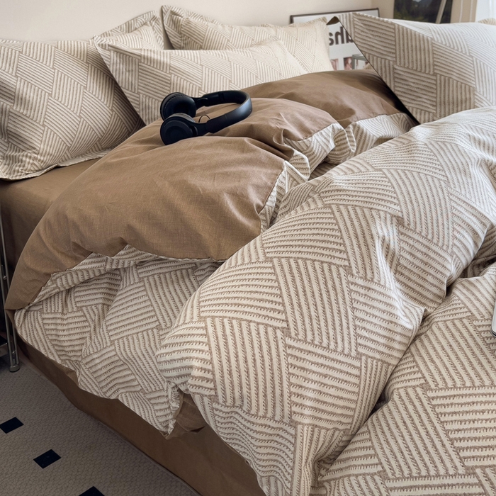 91家纺网 家纺一手货源 找家纺 盛馨家纺 2026新款全棉高支高密精梳棉北欧绅士风四件套纯棉床笠学生三件套 西西里