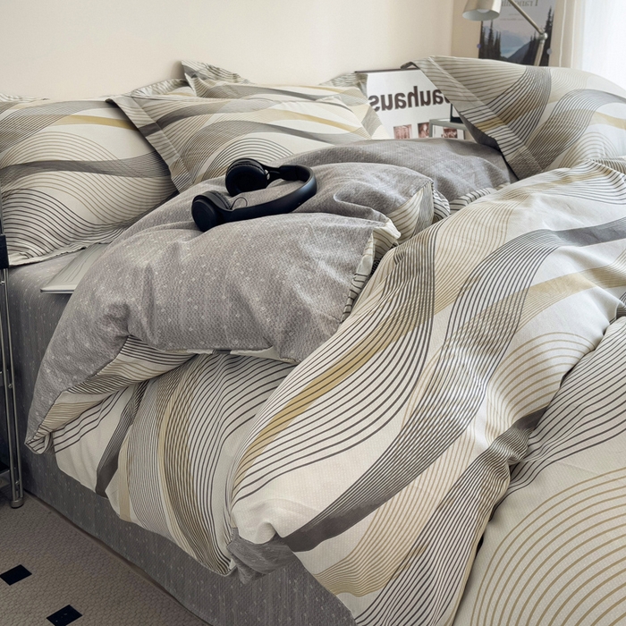 91家纺网 家纺一手货源 找家纺 盛馨家纺 2026新款全棉高支高密精梳棉北欧绅士风四件套纯棉床笠学生三件套 卡洛琳