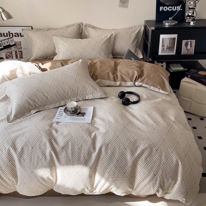 91家纺网 家纺一手货源 找家纺 盛馨家纺 2026新款全棉高支高密精梳棉北欧绅士风四件套纯棉床笠学生三件套 西西里