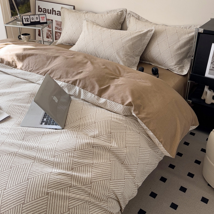 盛馨家纺 2026新款全棉高支高密精梳棉北欧绅士风四件套纯棉床笠学生三件套 西西里