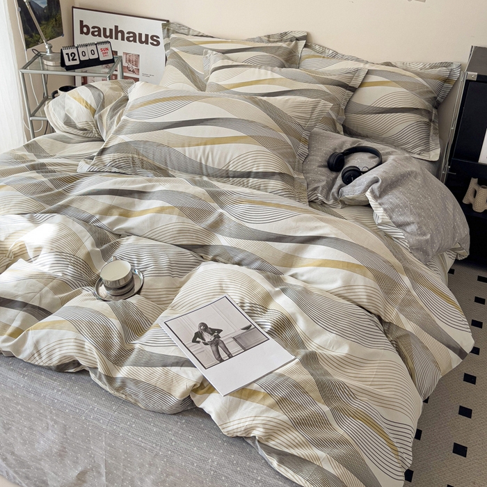 91家纺网 家纺一手货源 找家纺 盛馨家纺 2026新款全棉高支高密精梳棉北欧绅士风四件套纯棉床笠学生三件套 卡洛琳