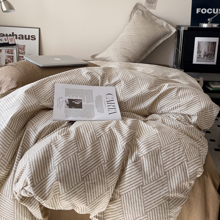 91家纺网 家纺一手货源 找家纺 盛馨家纺 2026新款全棉高支高密精梳棉北欧绅士风四件套纯棉床笠学生三件套 西西里