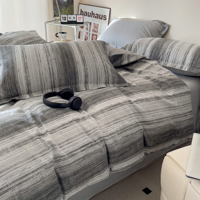 91家纺网 家纺一手货源 找家纺 盛馨家纺 2026新款全棉高支高密精梳棉北欧绅士风四件套纯棉床笠学生三件套 拉蒙