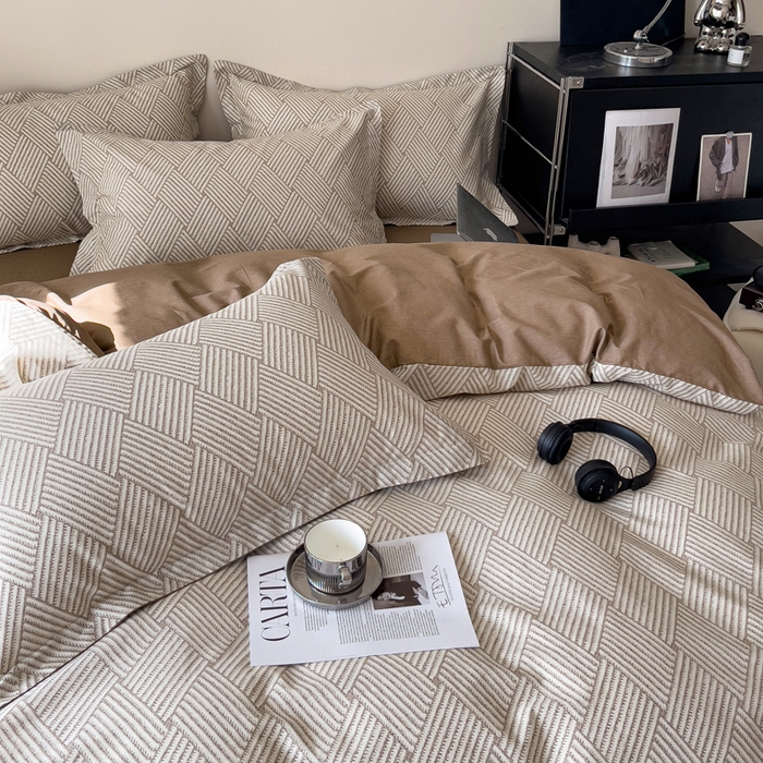 91家纺网 家纺一手货源 找家纺 盛馨家纺 2026新款全棉高支高密精梳棉北欧绅士风四件套纯棉床笠学生三件套 西西里