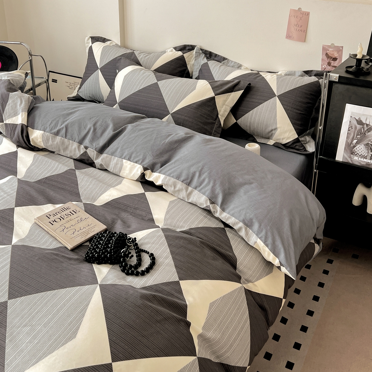 盛馨家纺 2026新款全棉高支高密精梳棉北欧绅士风四件套纯棉床笠学生三件套 罗拉