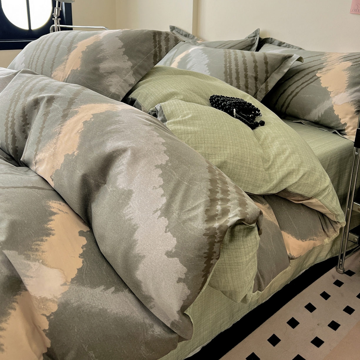 91家纺网 家纺一手货源 找家纺 盛馨家纺 2026新款全棉高支高密精梳棉北欧绅士风四件套纯棉床笠学生三件套 卡尔