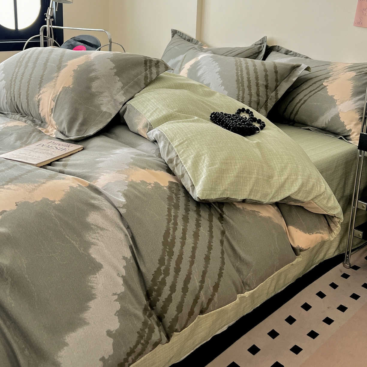 91家纺网 家纺一手货源 找家纺 盛馨家纺 2026新款全棉高支高密精梳棉北欧绅士风四件套纯棉床笠学生三件套 卡尔