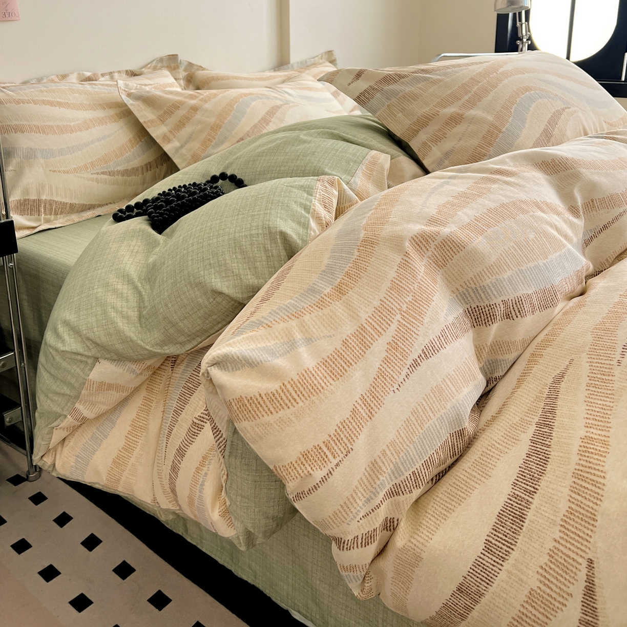 91家纺网 家纺一手货源 找家纺 盛馨家纺 2026新款全棉高支高密精梳棉北欧绅士风四件套纯棉床笠学生三件套 伊莱