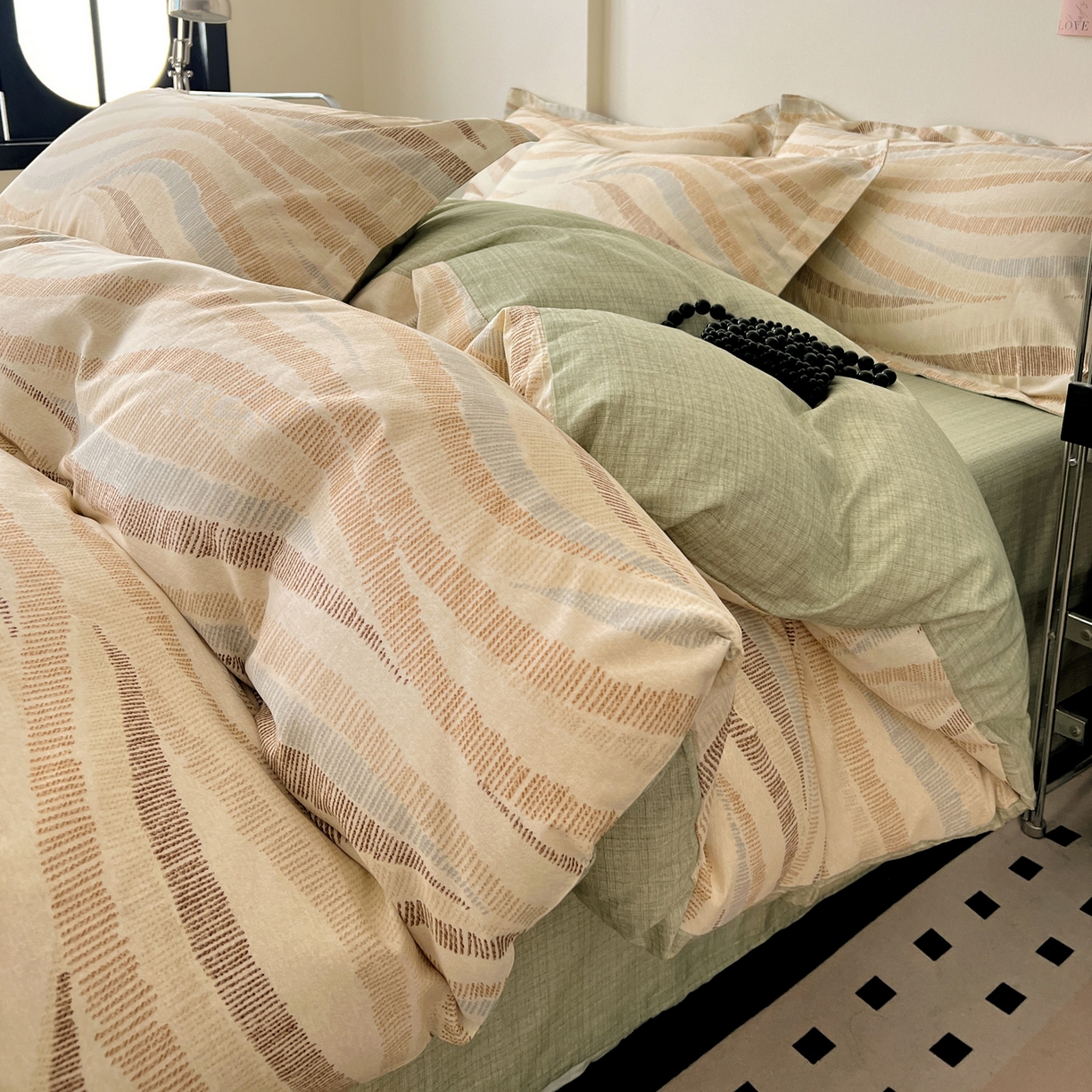 91家纺网 家纺一手货源 找家纺 盛馨家纺 2026新款全棉高支高密精梳棉北欧绅士风四件套纯棉床笠学生三件套 伊莱