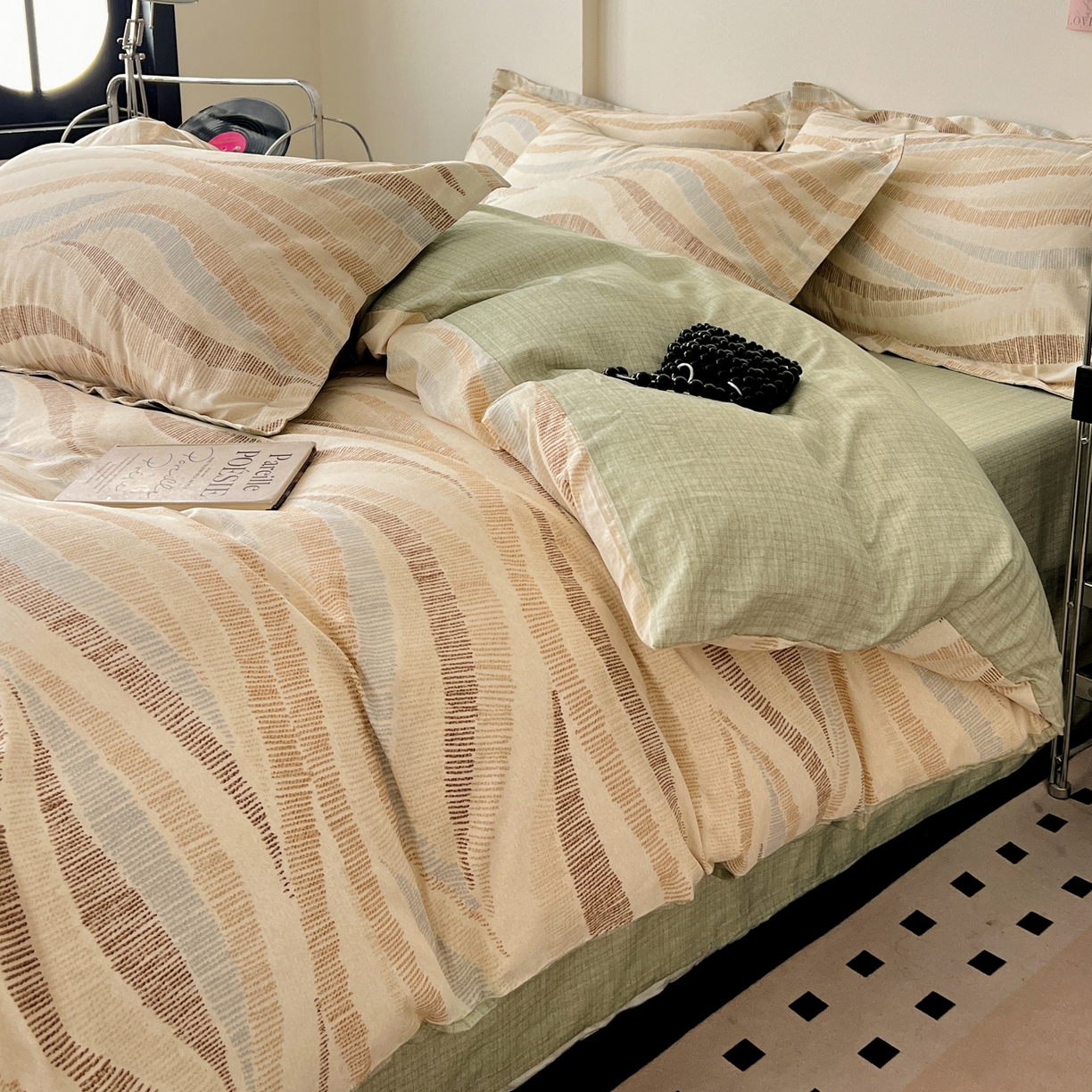 91家纺网 家纺一手货源 找家纺 盛馨家纺 2026新款全棉高支高密精梳棉北欧绅士风四件套纯棉床笠学生三件套 伊莱