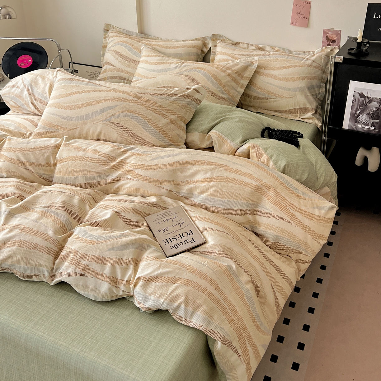 91家纺网 家纺一手货源 找家纺 盛馨家纺 2026新款全棉高支高密精梳棉北欧绅士风四件套纯棉床笠学生三件套 伊莱