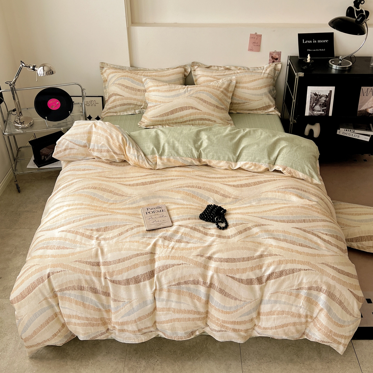 91家纺网 家纺一手货源 找家纺 盛馨家纺 2026新款全棉高支高密精梳棉北欧绅士风四件套纯棉床笠学生三件套 伊莱