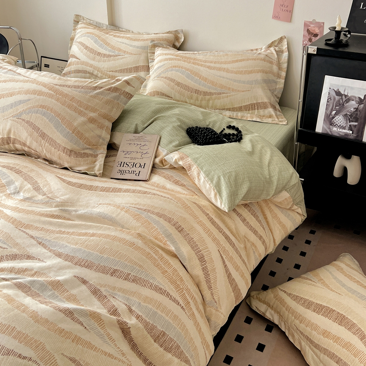 91家纺网 家纺一手货源 找家纺 盛馨家纺 2026新款全棉高支高密精梳棉北欧绅士风四件套纯棉床笠学生三件套 伊莱