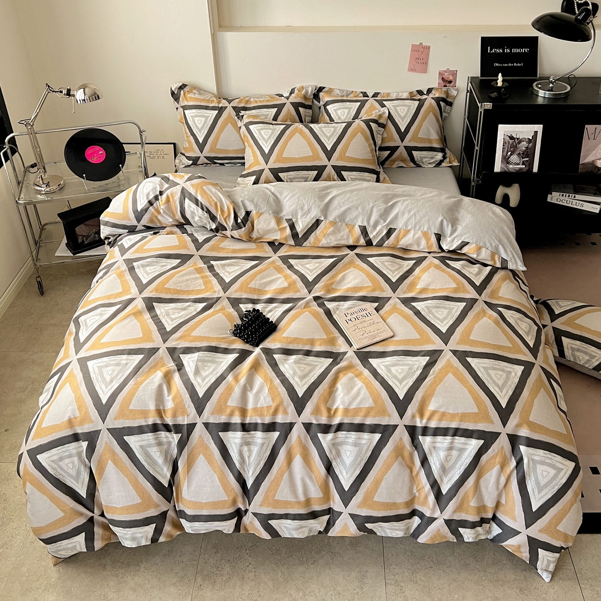 91家纺网 家纺一手货源 找家纺 盛馨家纺 2026新款全棉高支高密精梳棉北欧绅士风四件套纯棉床笠学生三件套 尼尔