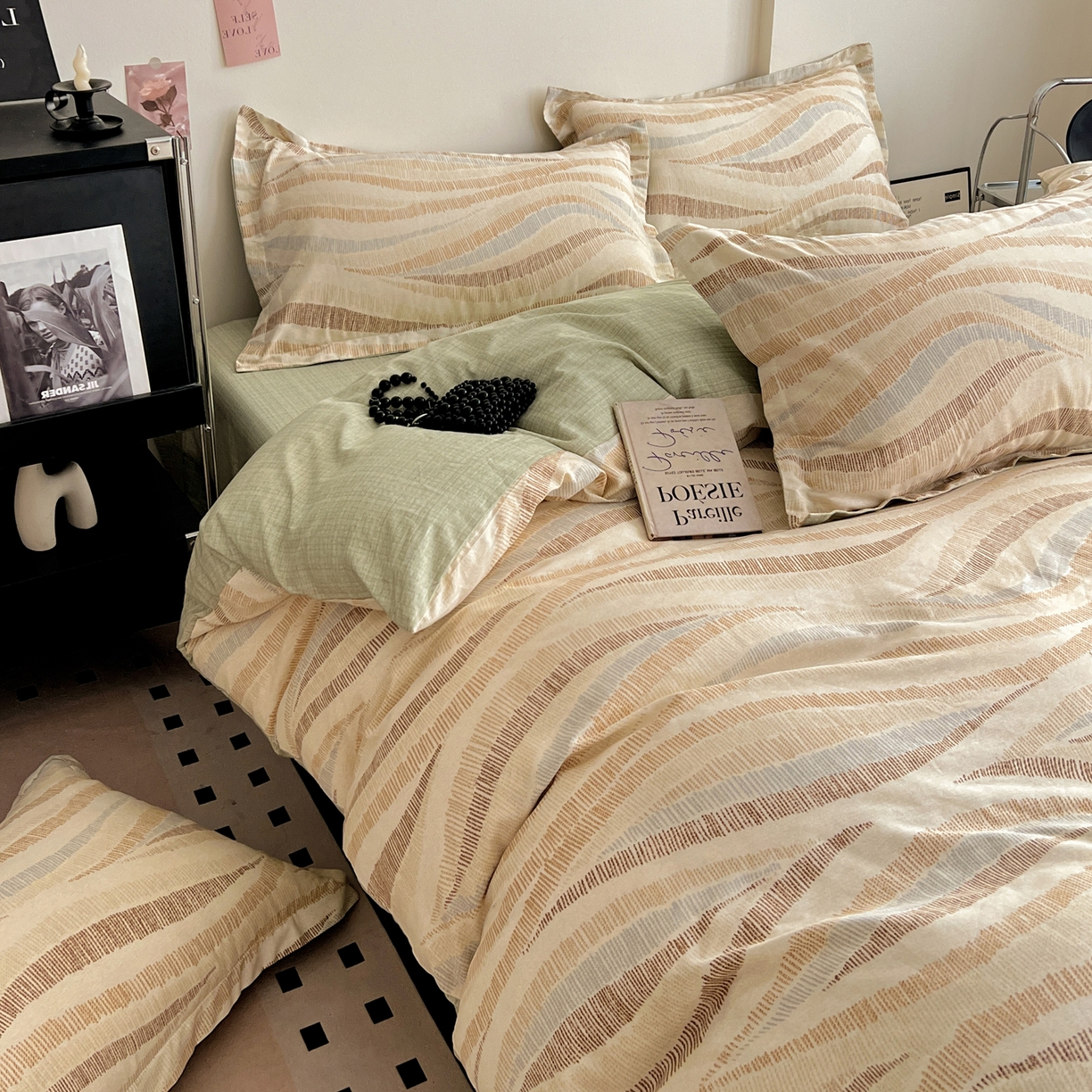 91家纺网 家纺一手货源 找家纺 盛馨家纺 2026新款全棉高支高密精梳棉北欧绅士风四件套纯棉床笠学生三件套 伊莱